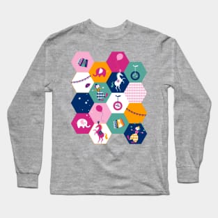 circus hexagons pink and turquoise Long Sleeve T-Shirt